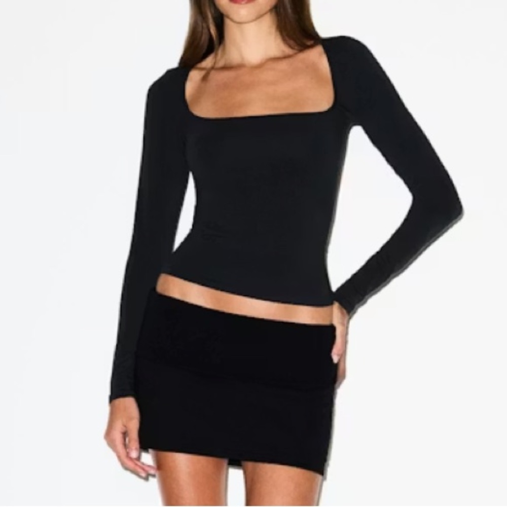 SKIMS Cotton Jersey Scoop Neck Long Sleeve Top | Soot | Size M | NWT